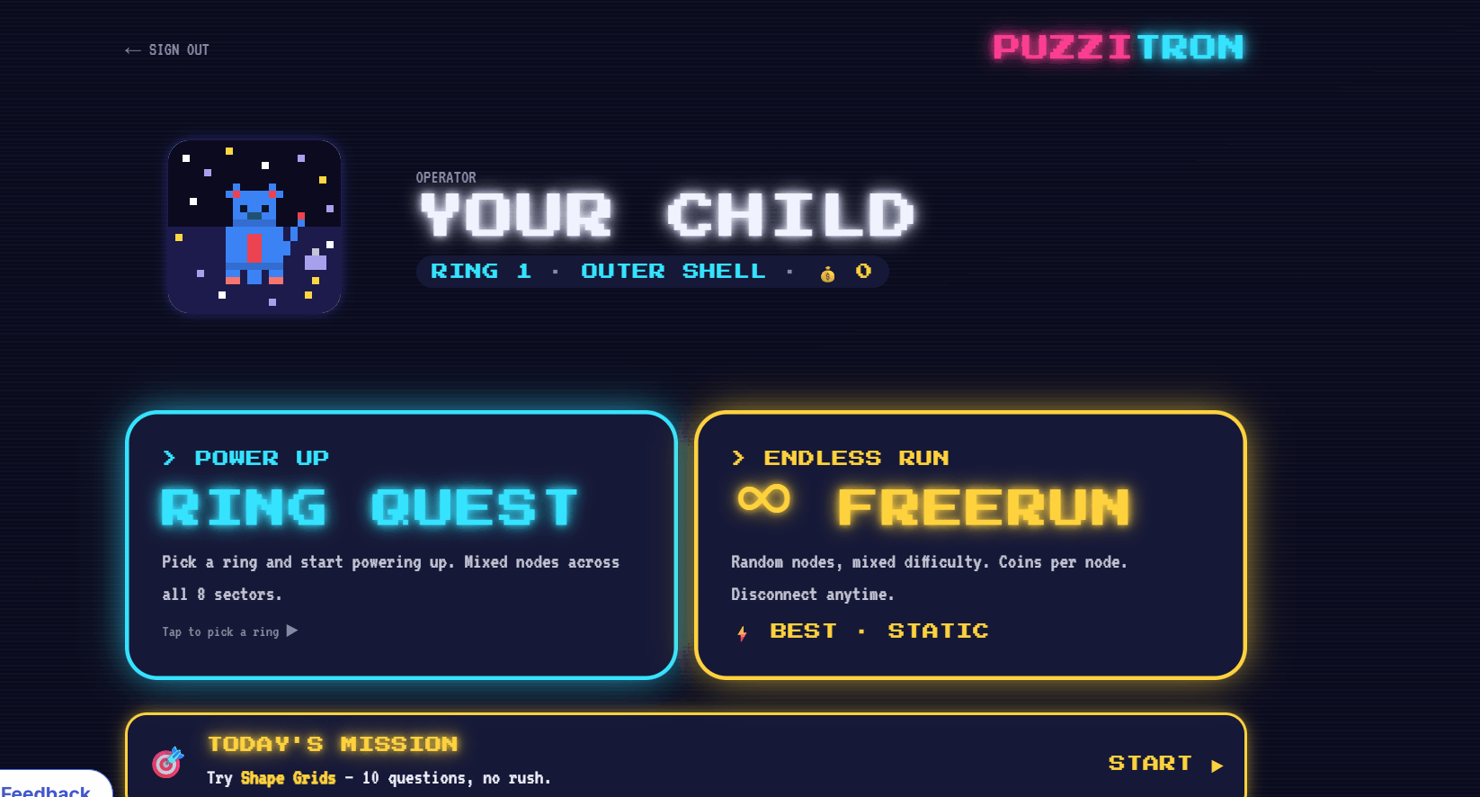 A real Ring Quest run — picking an answer, earning coins, the ring completing.